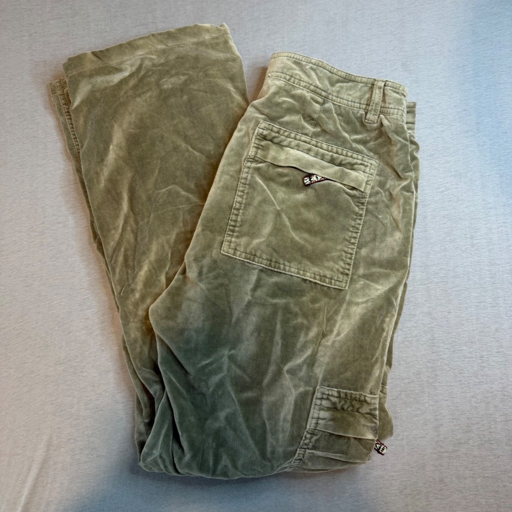 Sundance Olive Green Velvet Cargo Pants Straight‎ Leg Cotton Size 6 Boho Utility